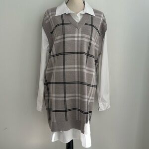 TSWCOPD Tahari Vest Sweater White Collar One Piece Dress